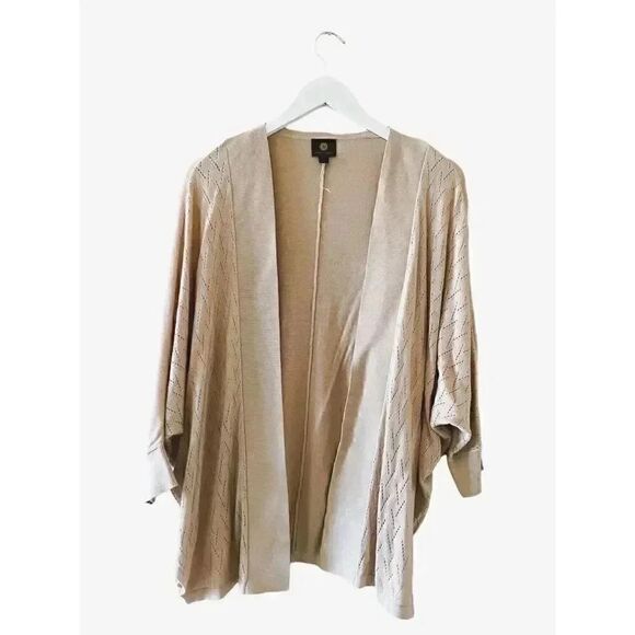 JM Collection Womens Oversized Ribbed 3/4 Sleeves Tan Open-Front Cardiga… - Picture 1 of 6